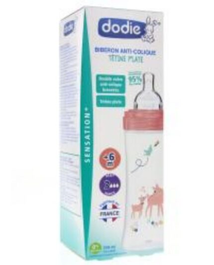 DODIE BIBERON SENSATION+ANTI COLIQUE TETINE PLATE 330 ML ROSE