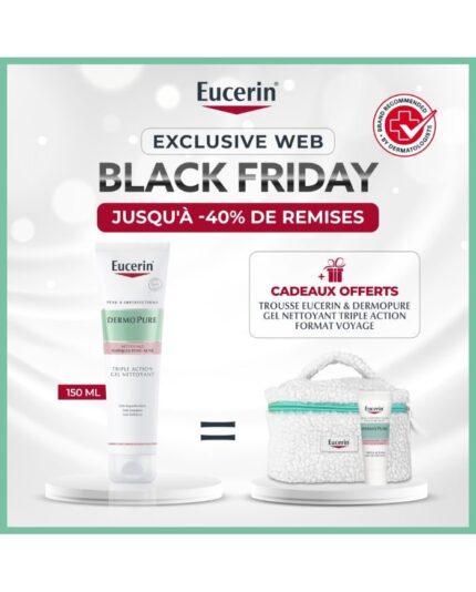EUCERIN OFFRE WEB DERMOPURE GEL NETTOYANT TRIPLE ACTION 150 ML + TROUSSE + DERMOPURE FORMAT VOYAGE OFFERTS